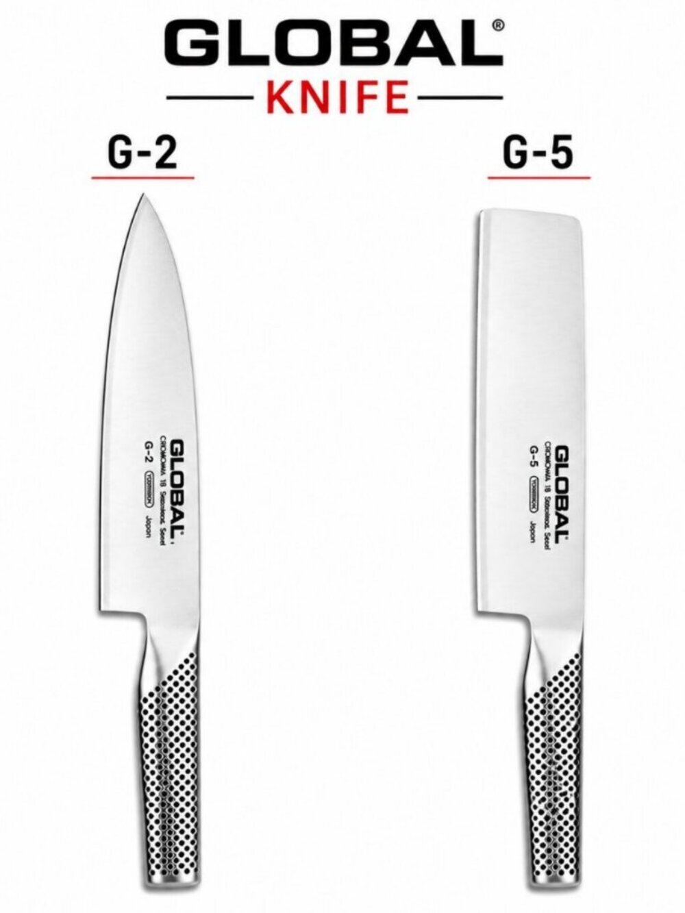 Global G-5 7" Vegetable & G-2 8" Chef’s Knife Set – Cromova 18 Steel .